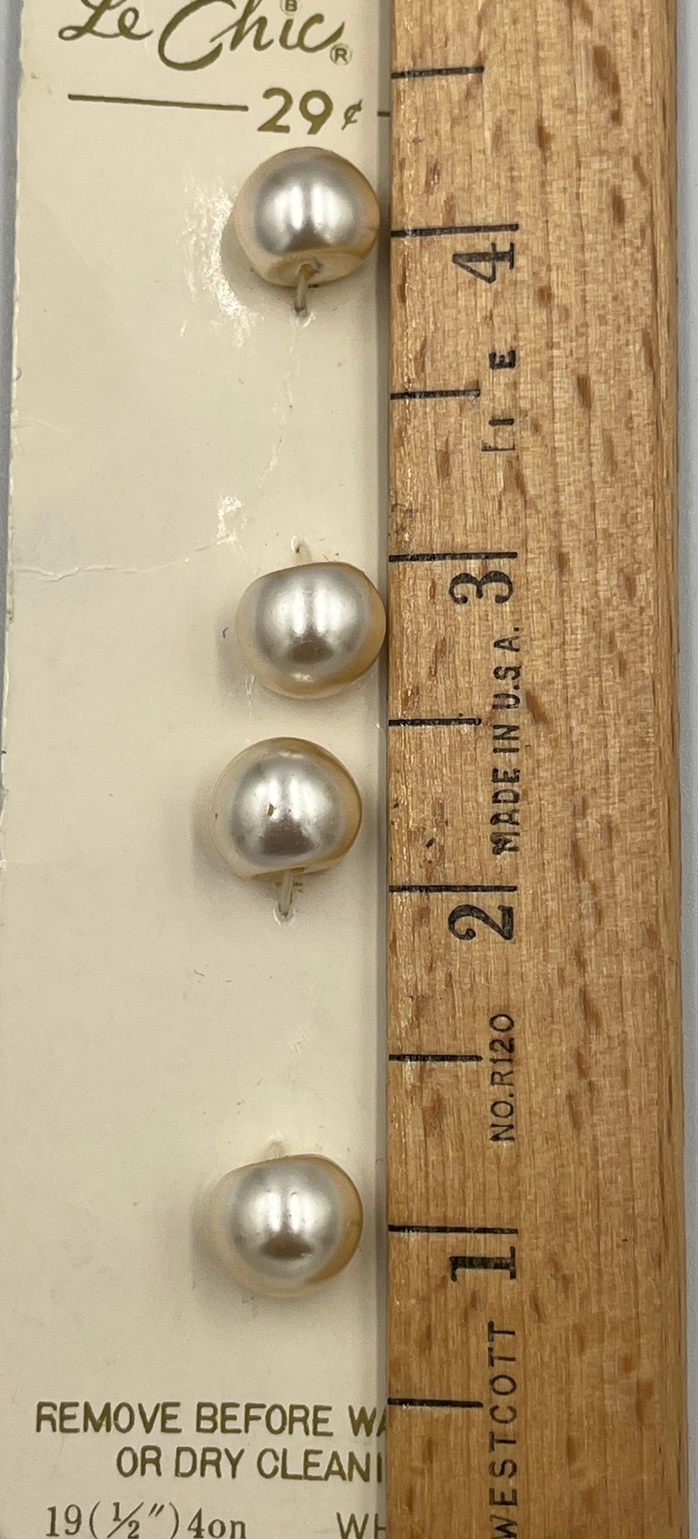 Four, 1/2 Inch Vintage Glass Pearl Buttons