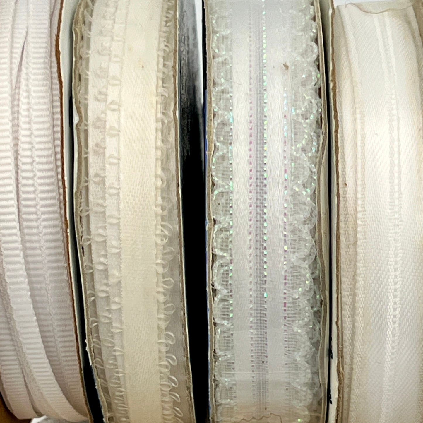 Ribbon Bundle, Bridal Whites & Gold Tone Rings, Lace, Satin, and Tulle Trims