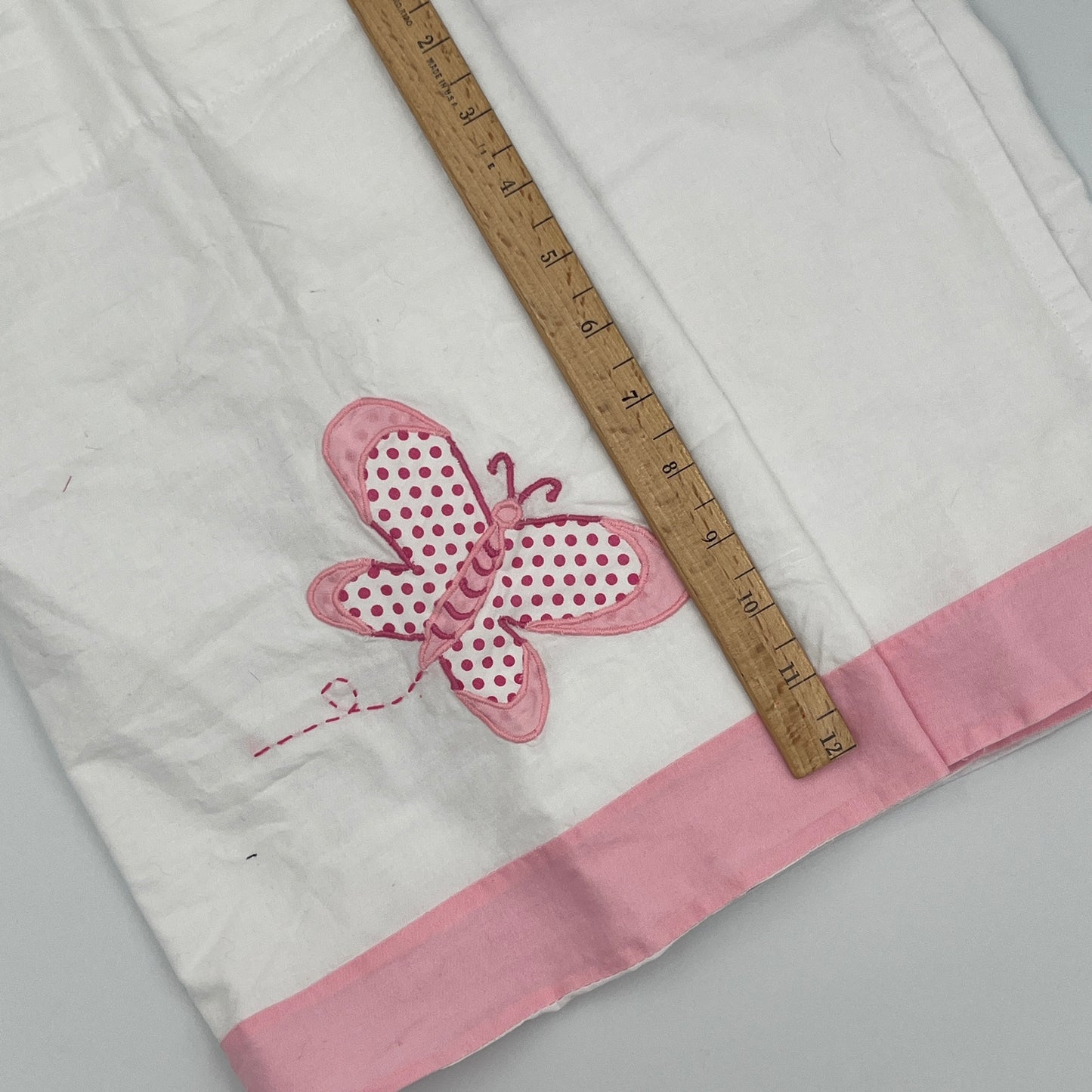 Pink Floral & Butterfly Appliqué Curtain Valance, Cotton, 15” x 80”