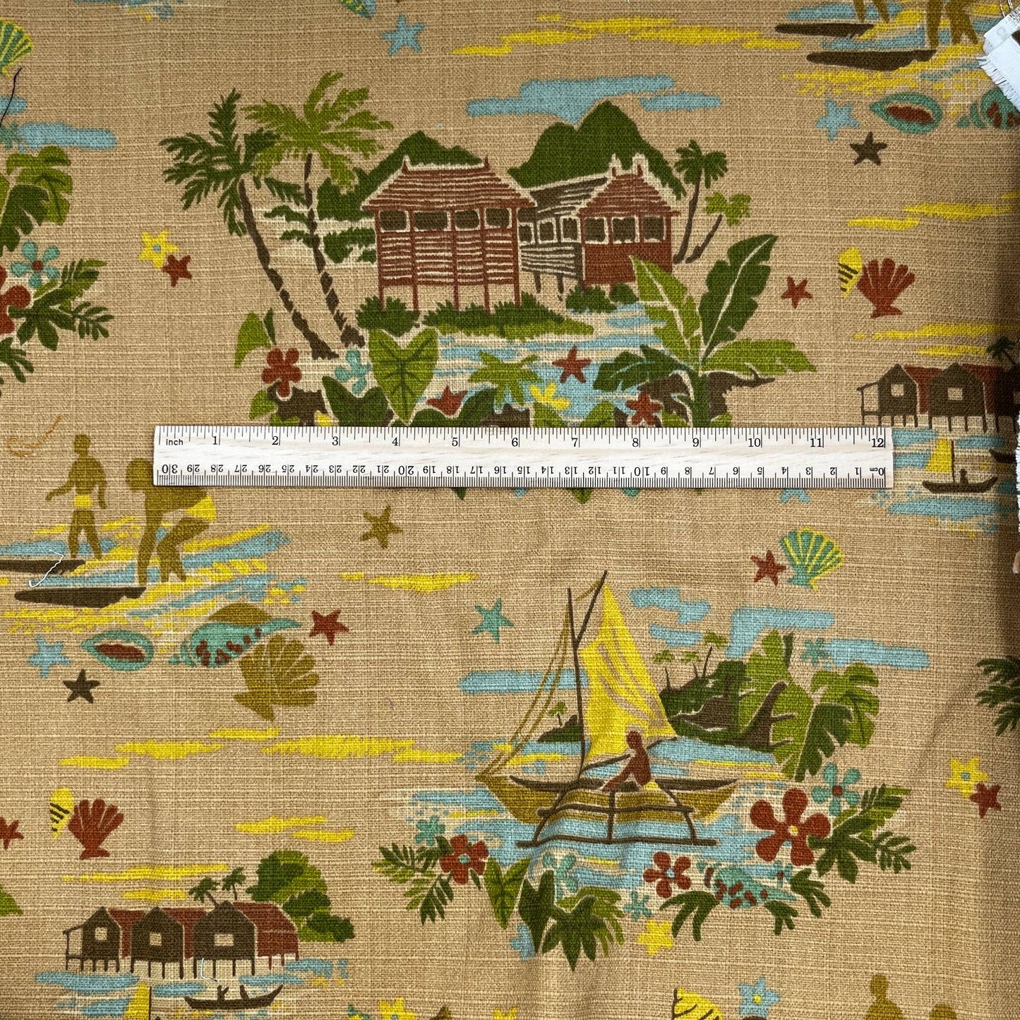 1+ Yard Vintage Screen Print Tommy Bahama TBO Waverunner, Cotton Canvas