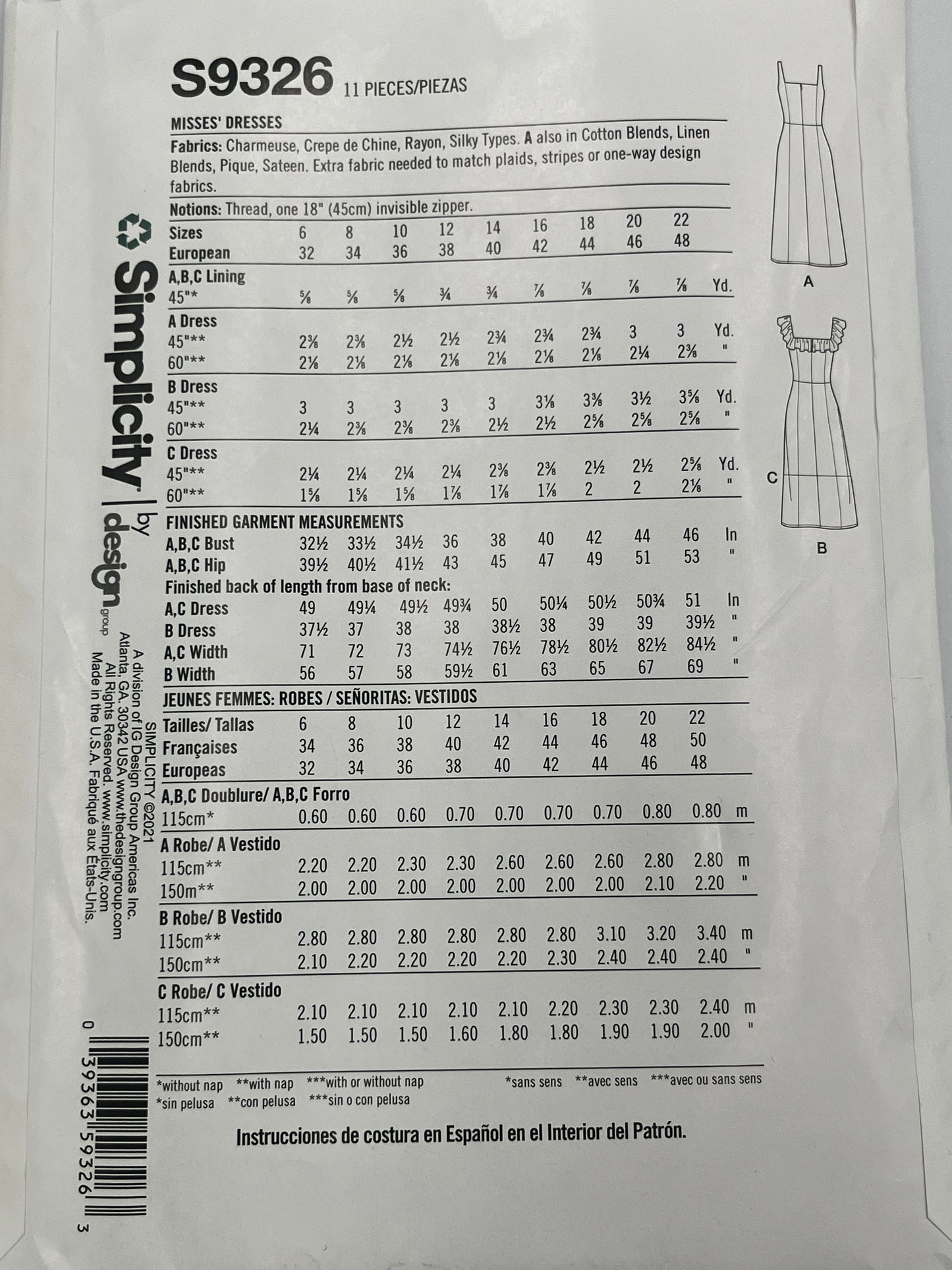 Simplicity 9326, Size 6-14, Uncut Pattern