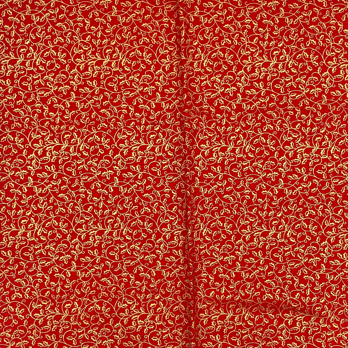 7/8 Yard Metallic Holly Scroll by Makower UK, Premium Quilting Cotton