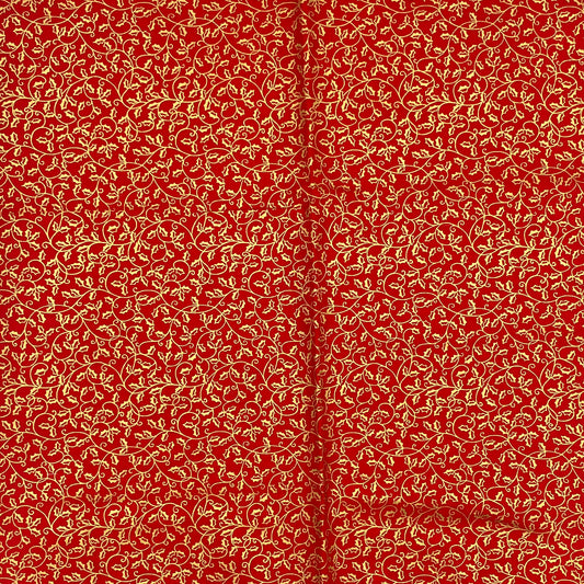 7/8 Yard Metallic Holly Scroll by Makower UK, Premium Quilting Cotton