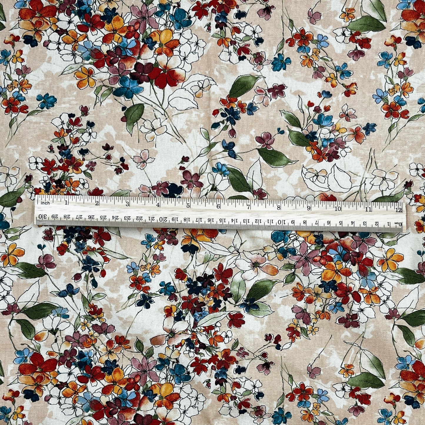 2 Yards Autumn Floral, Lightweight Cotton Canvas