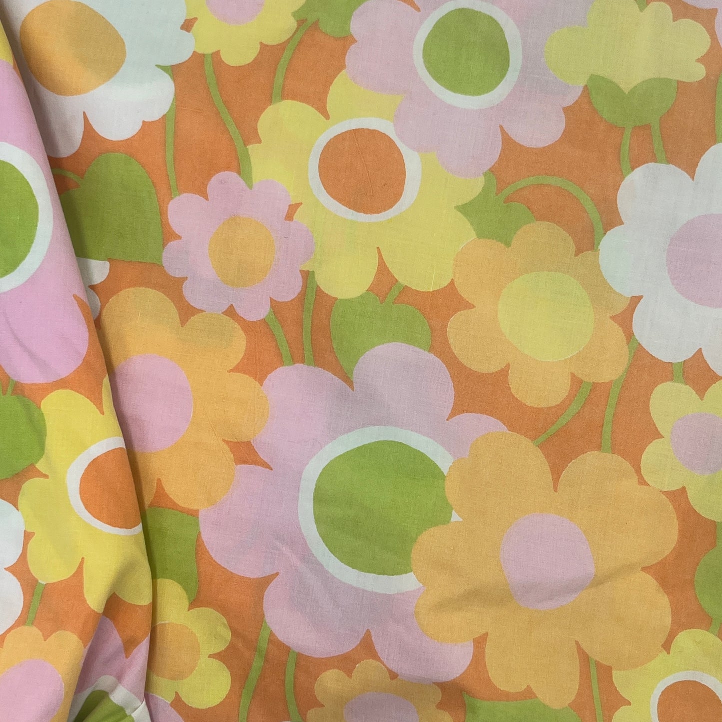 Vintage Mod Floral Twin Fitted Sheet – Pink, Orange, Yellow & Green (Cotton Blend)