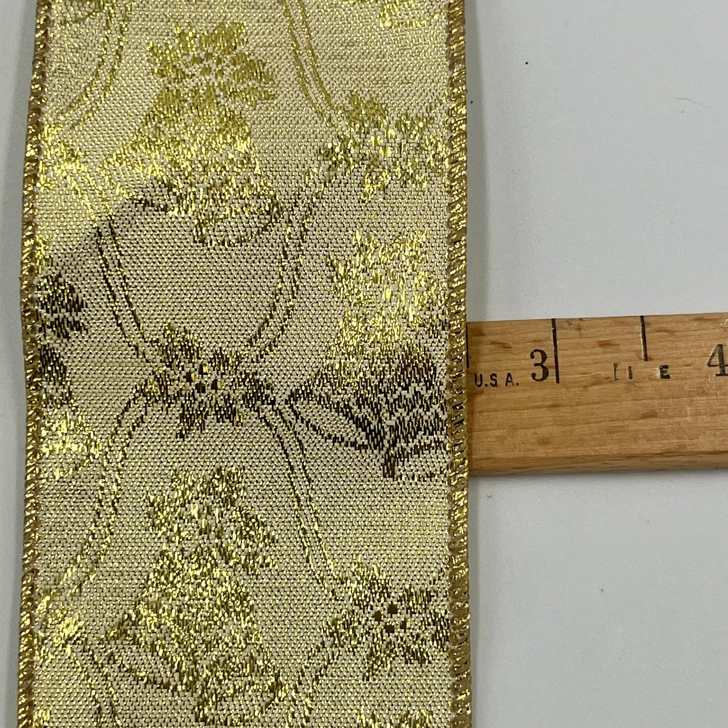 27 Yards Gold Metallic Jacquard Ribbon, Wired Edge, Floral Shop Quality