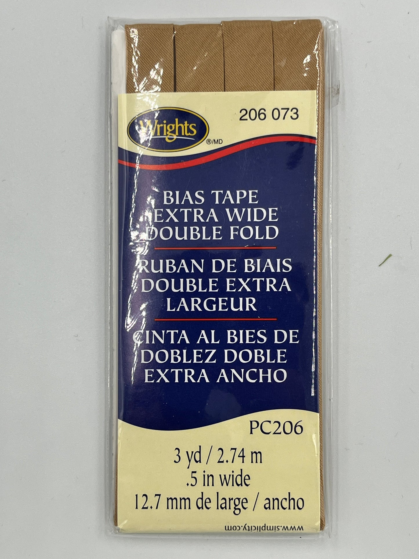 Wrights Bias Tape Extra Wide Double Fold, Light Brown