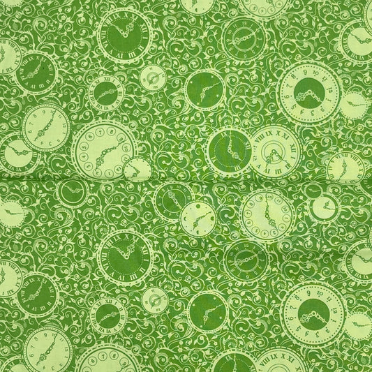 1 Yard Green Clock Print, Premium Quilting Cotton