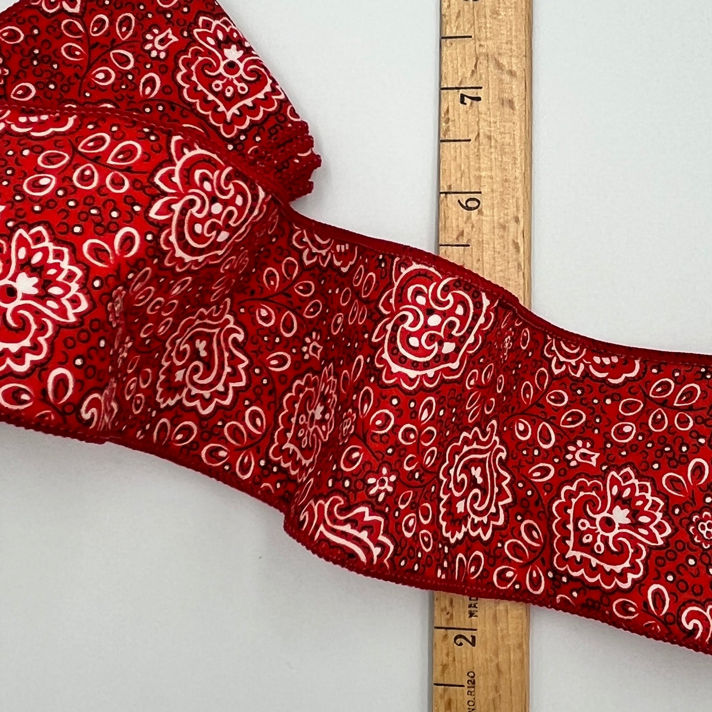2 Yards Red Bandana Wire Ribbon, 2 1/2” Wide
