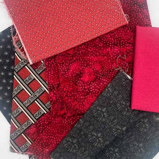 Ruby & Charcoal Fabric Scrap Bundle – 8 oz Quilting Cotton