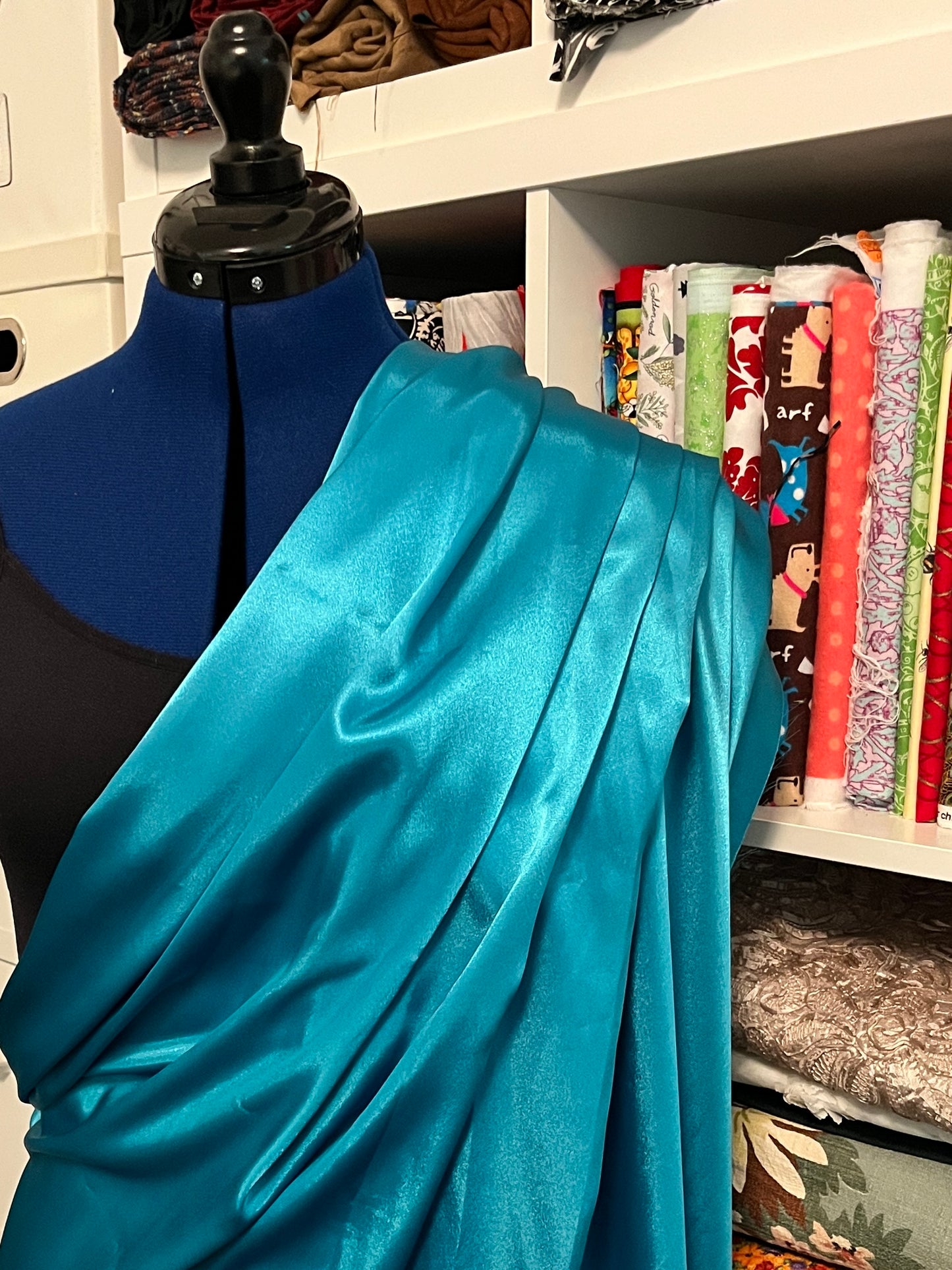 3 Yards Teal Satin Charmeuse, Designer Deadstock
