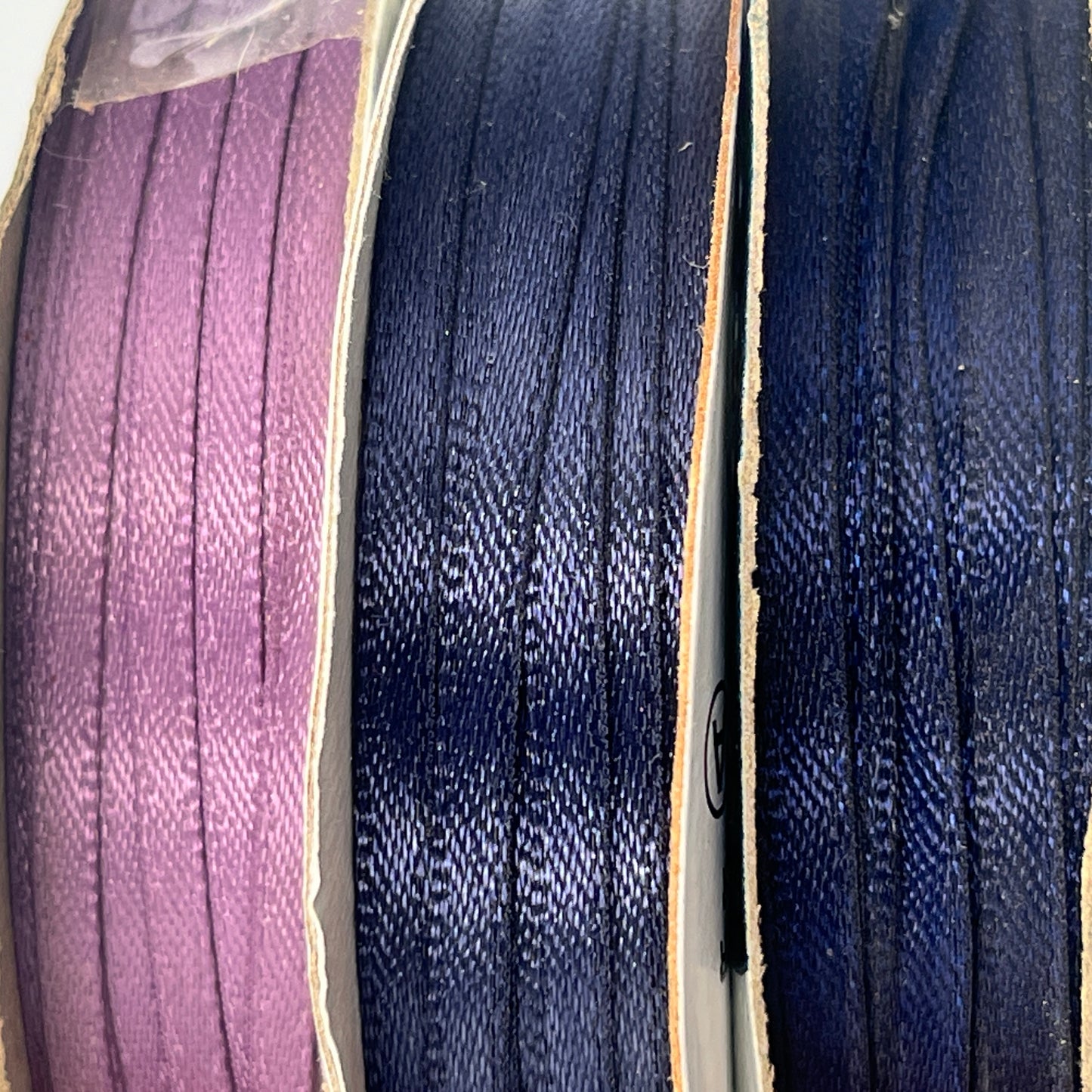 Ribbon Bundle, 3 Narrow Satin Ribbons, Purple & Navy