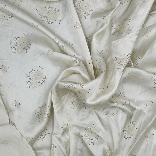 7 Yards Ivory Floral Charmeuse Satin, Polyester