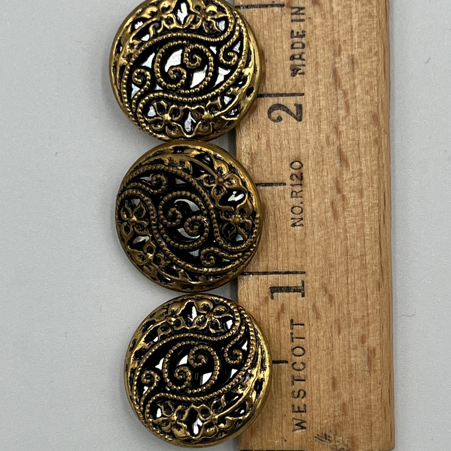 Three, 3/4 Inch Vintage Metal Buttons