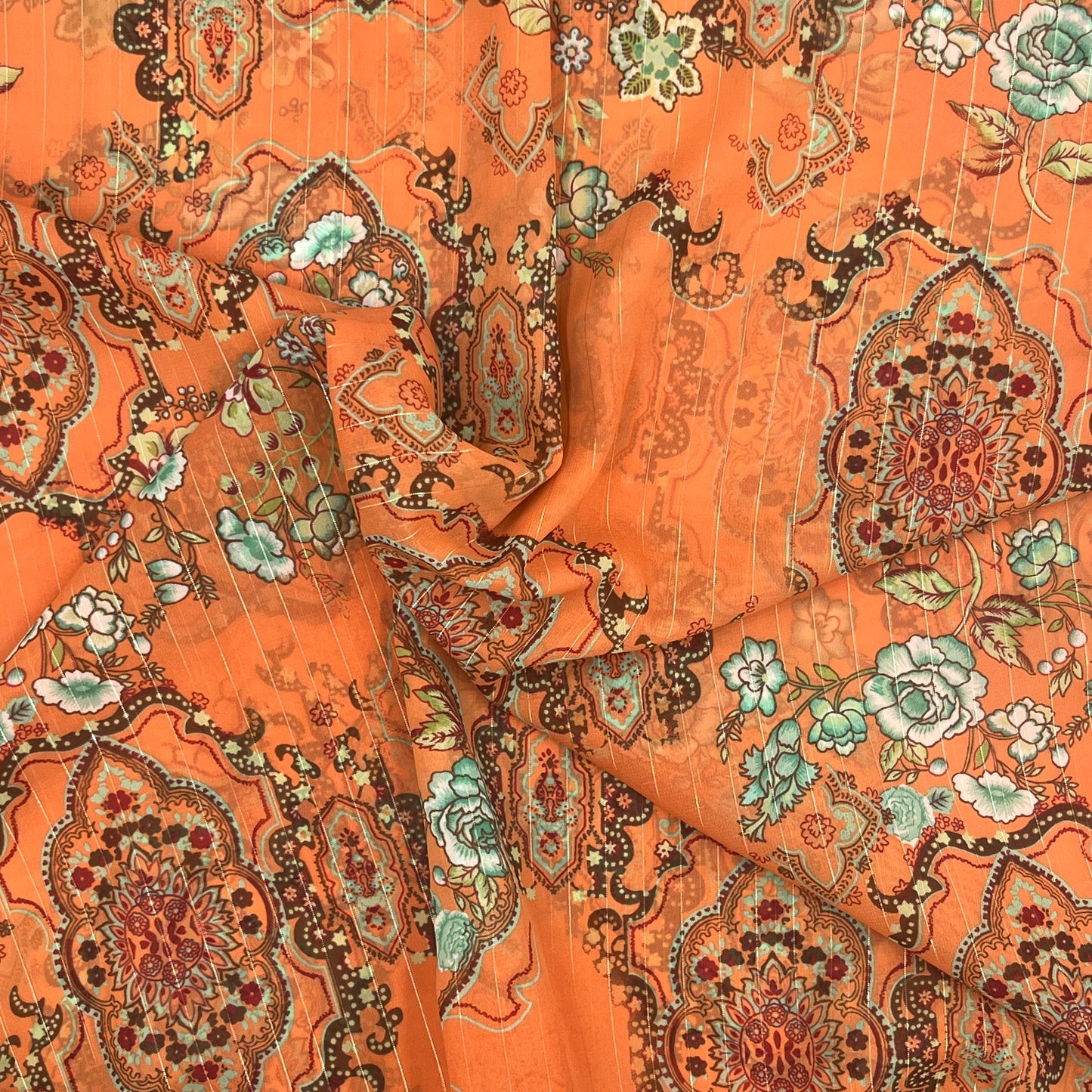 3 Yards Sheer Orange Polyester, Designer Deadstock