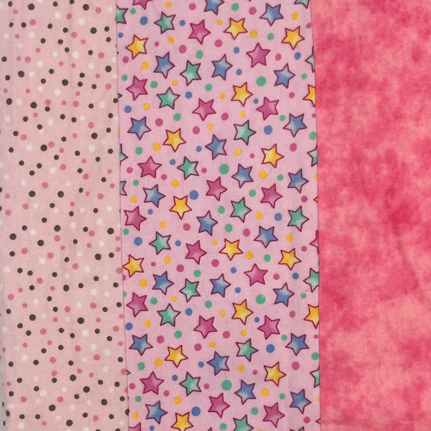 Unfinished Flannel Quilt Top (or back) – Bubblegum Pink Mix with Stars & Polka Dots (Approx. 39” x 60”)