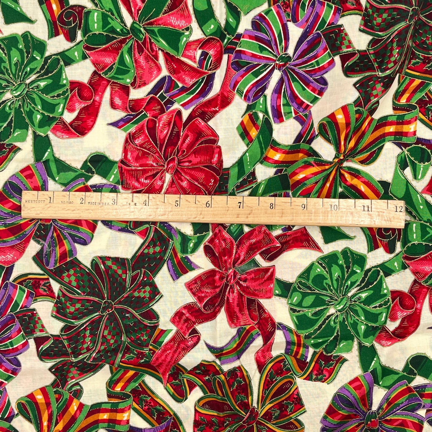 1 1/3 Yard “Holiday Ribbons” by Joan Messmore for Cranston Print Works, V.I.P. Quilting Cotton