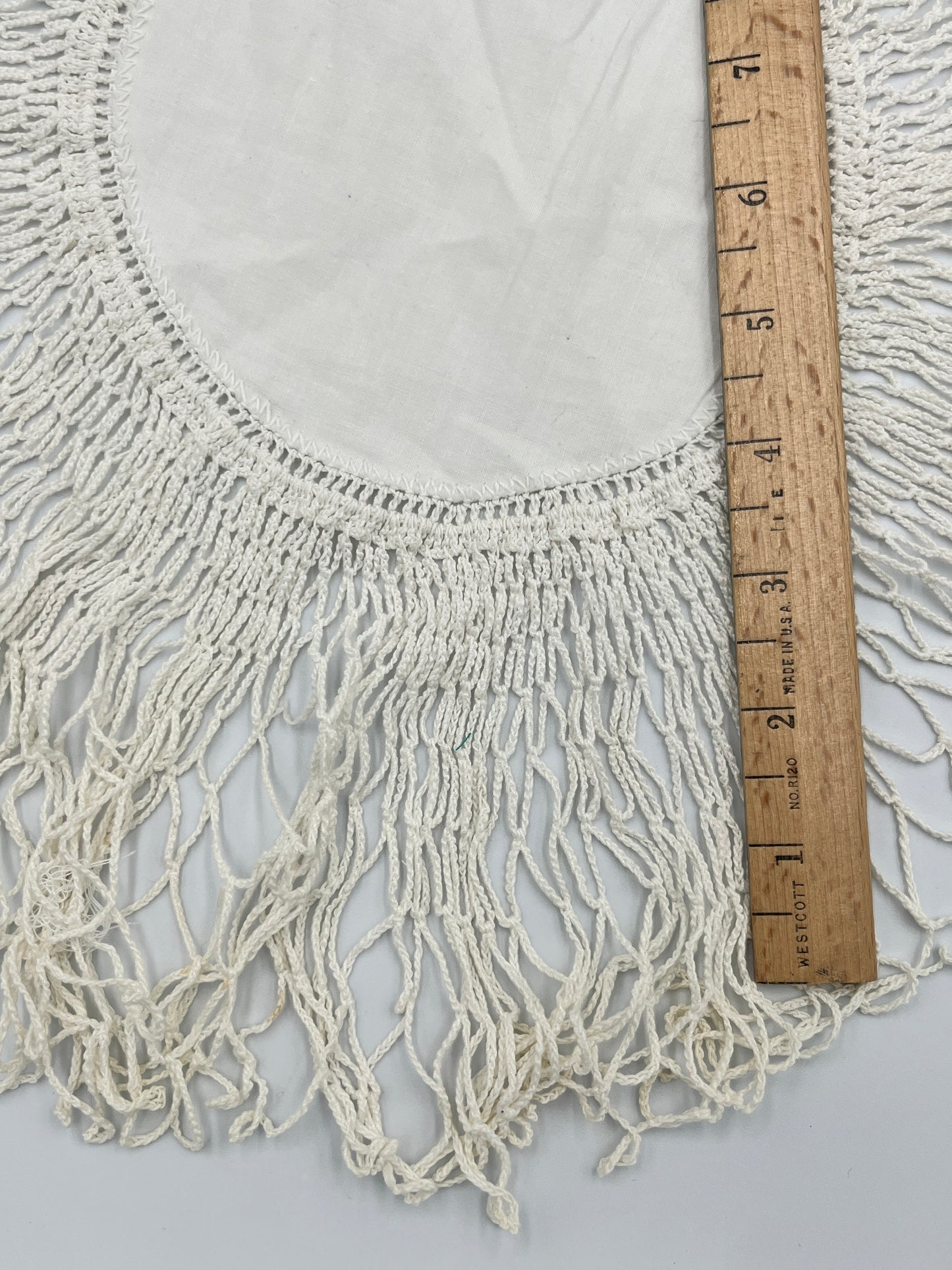Vintage Cotton Doily with Macramé Fringe, 14”