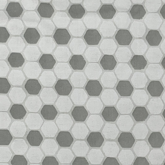 1 Yard Grey & White Hex Tile Print, Cotton