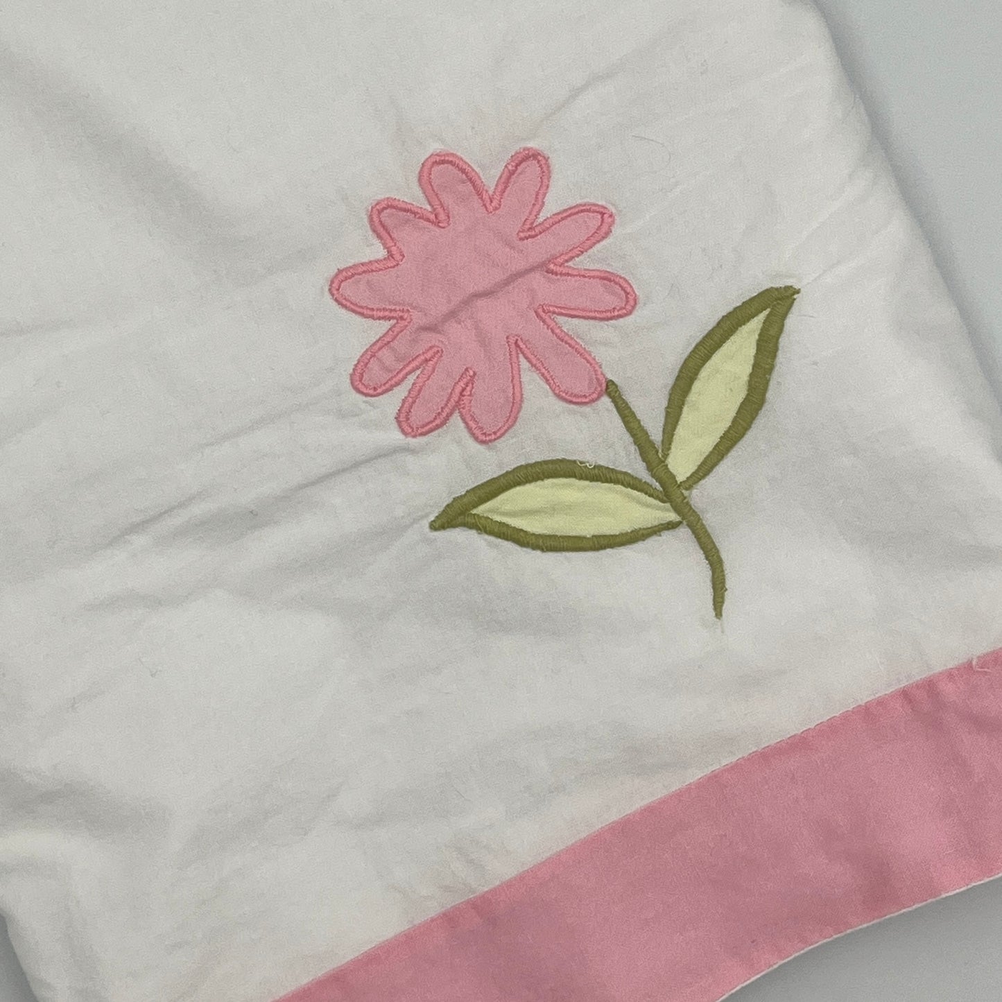 Pink Floral & Butterfly Appliqué Curtain Valance, Cotton, 15” x 80”