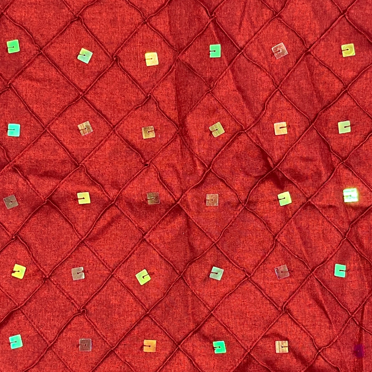 2 Yards Red Quilted Textured Sequin Apparel Fabric, Polyester