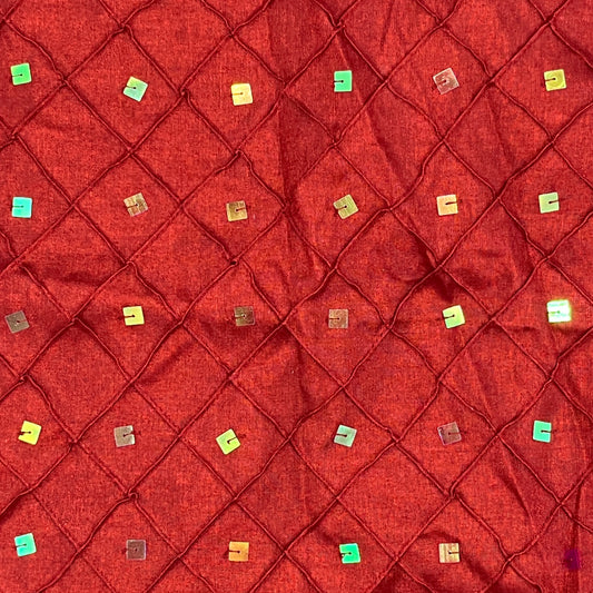 2 Yards Red Quilted Textured Sequin Apparel Fabric, Polyester