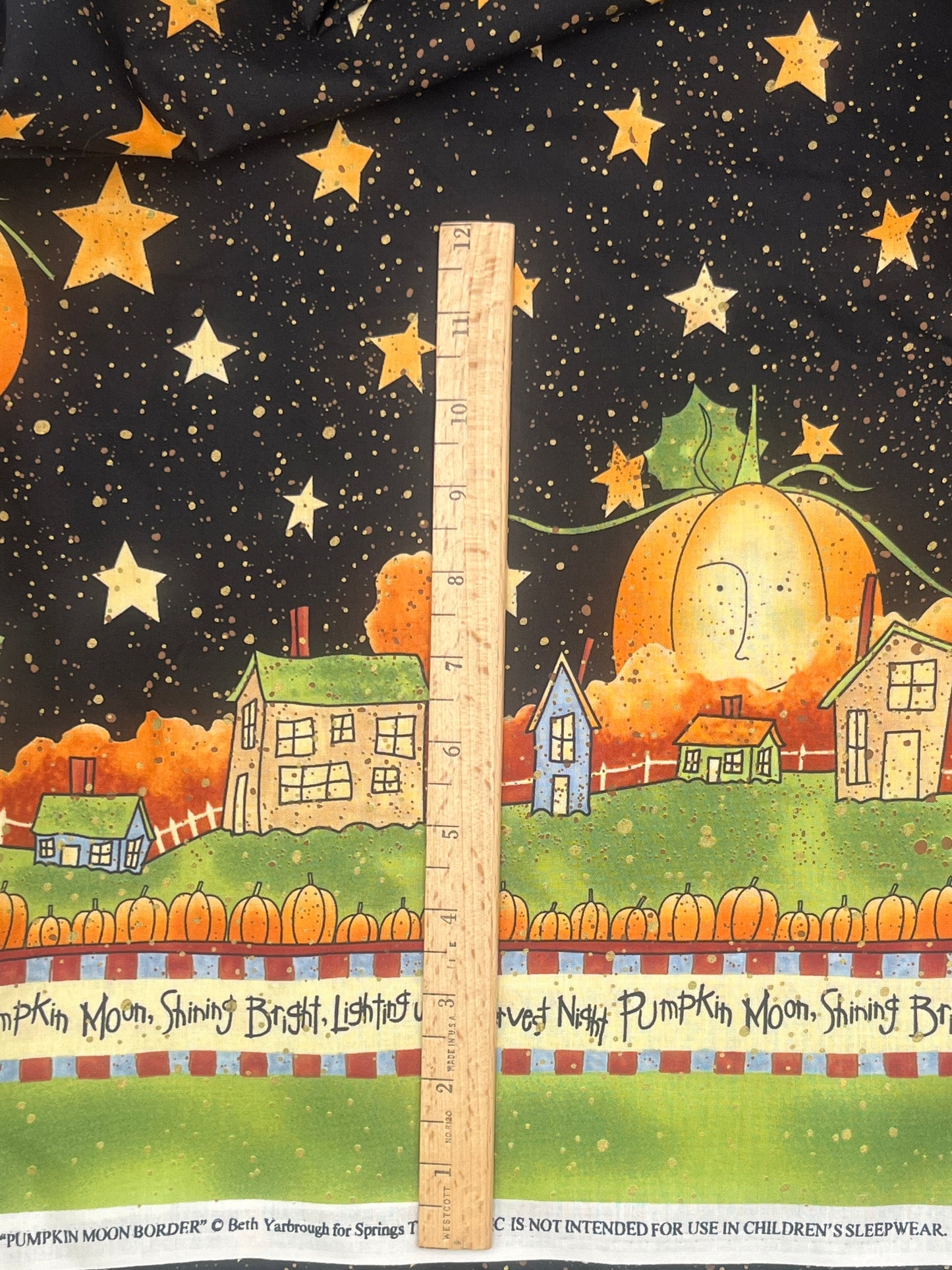 By-the-Yard! Daisy Kingdom Pumpkin Moon Double Border Print, 58" Wide Cotton