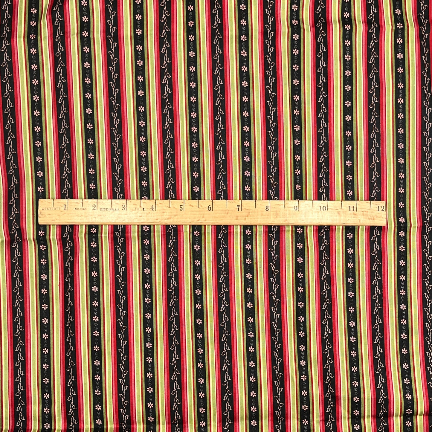 1 1/2 Yard Red, Green & Gold Stripe, Quilting Cotton