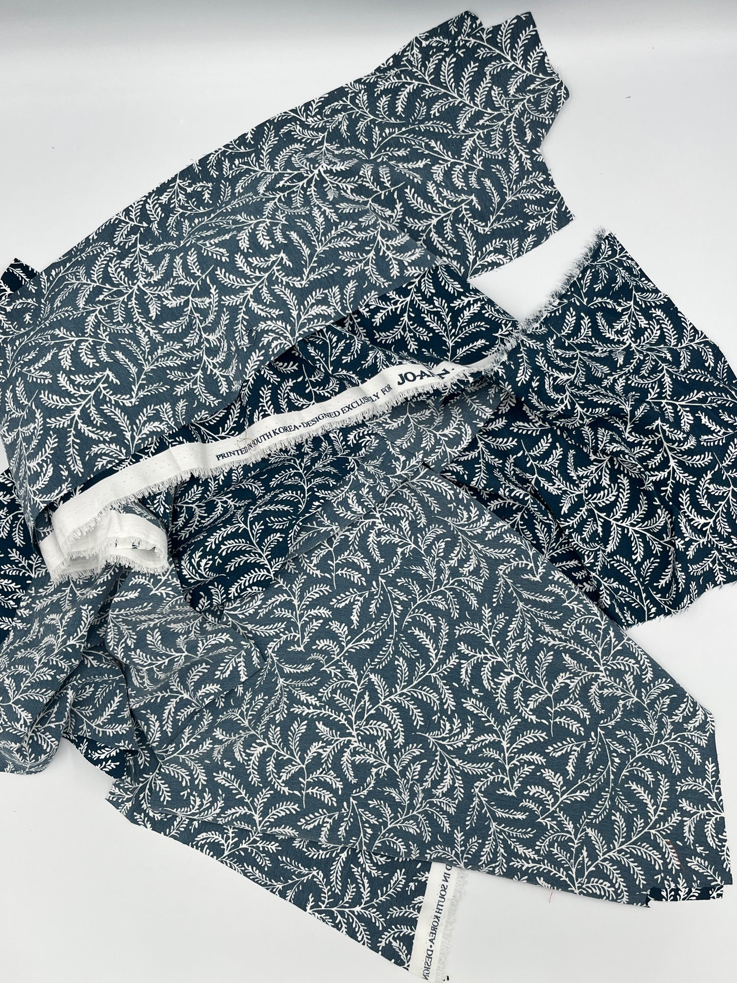 1(ish) Yards Teal & White Floral, Rayon (plus scraps)