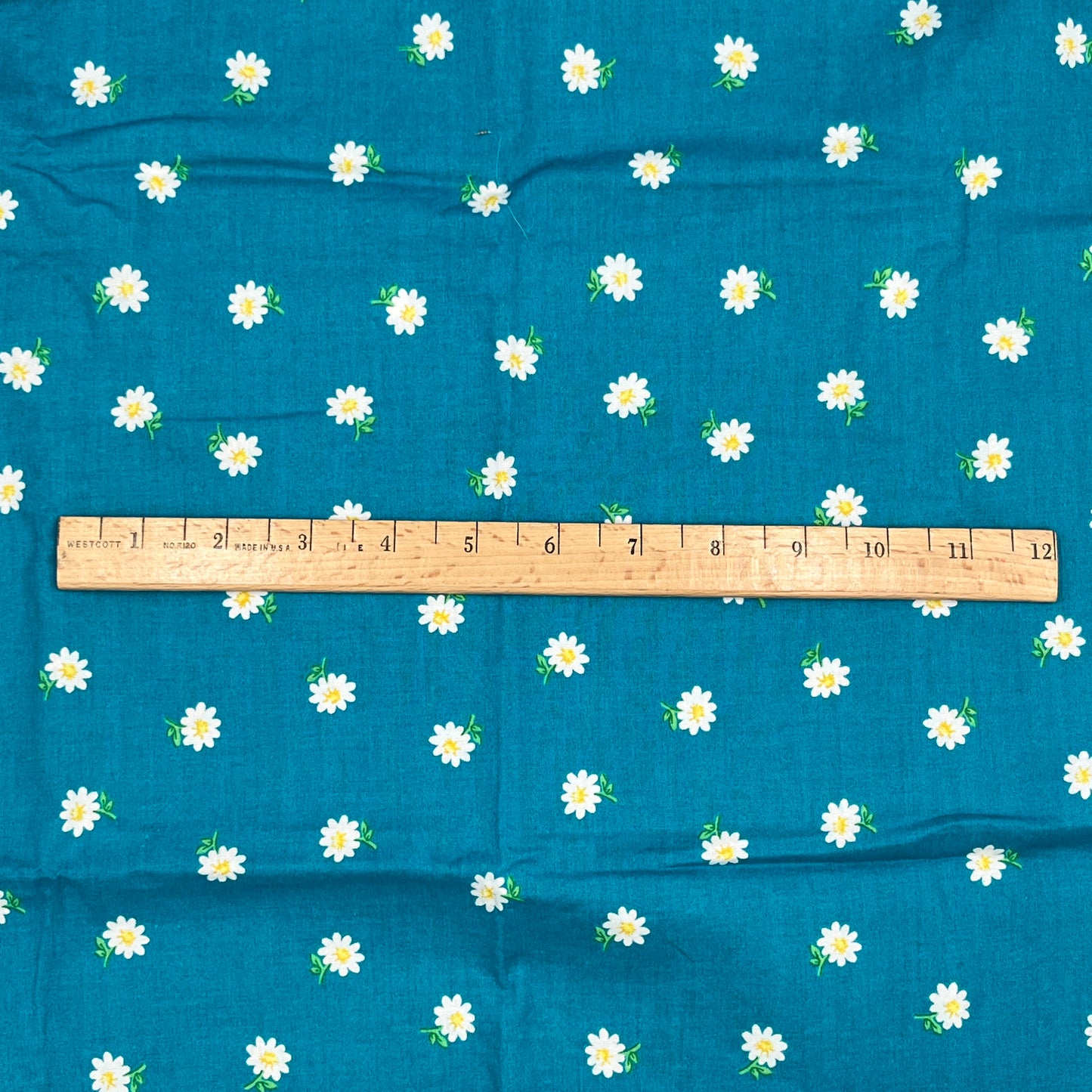 2/3 Yard Teal Daisy Print, Premium Quilting Cotton