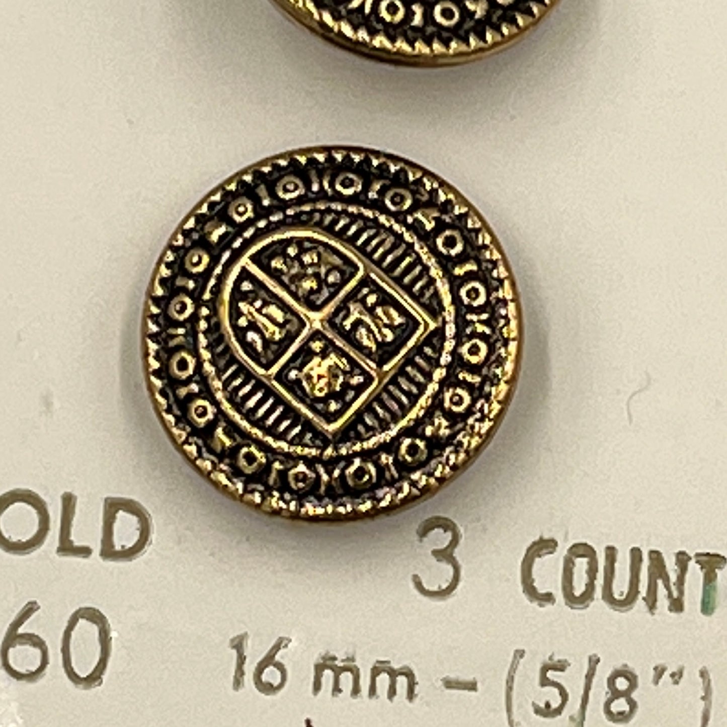 3, 5/8 Inch Vintage Metal Buttons