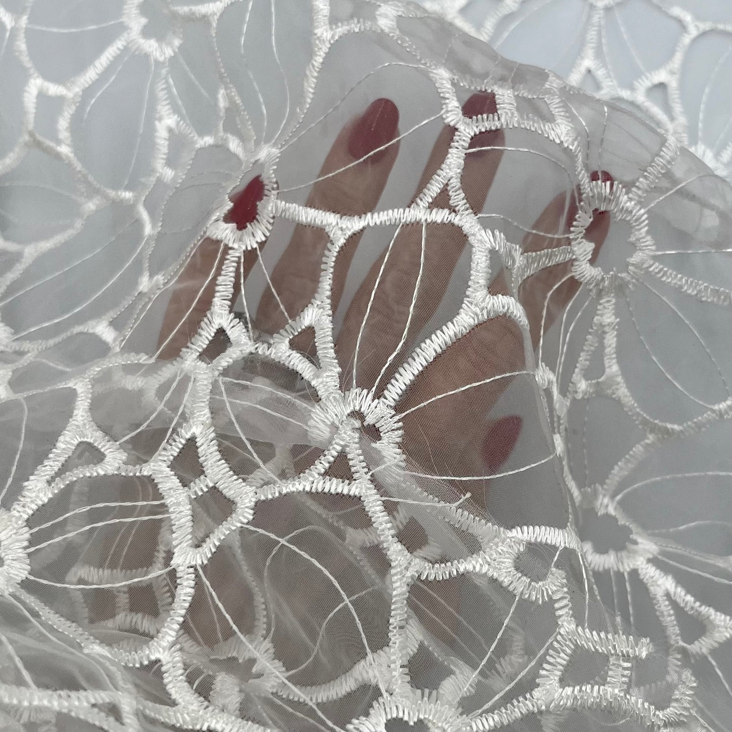 2 Yards White Floral Structured Organza - Polyester