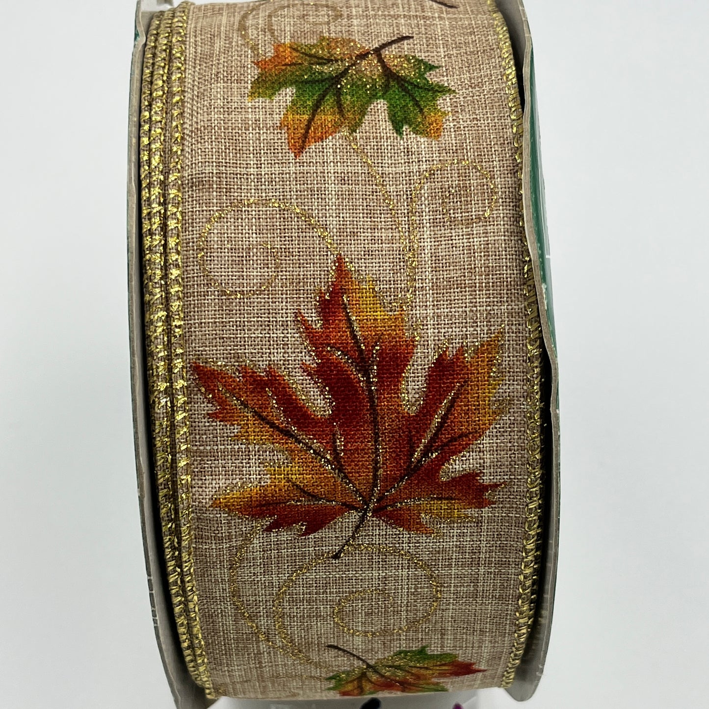 Kirkland Wire-Edged Ribbon – Fall Maple Leaves, 2.5" x 50 Yards