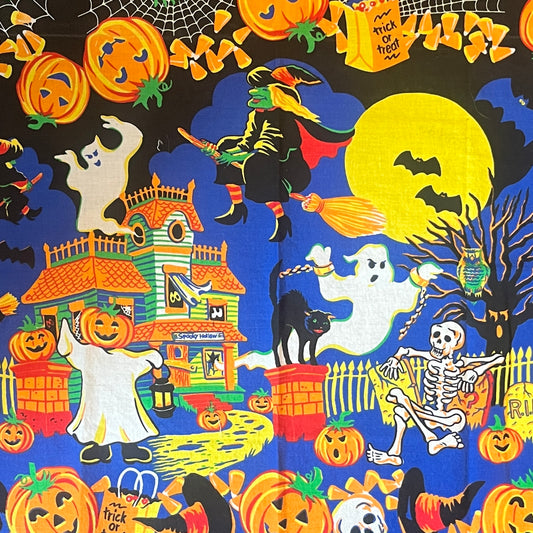 Vintage Halloween Panel, Kitschy Trick-or-Treat Scene, Cotton