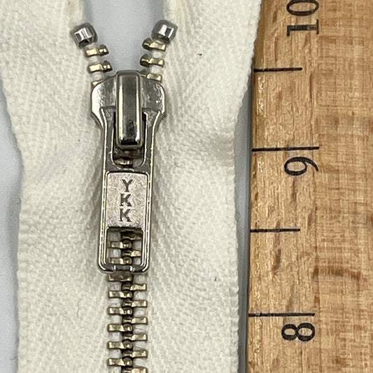 9" Metal Zipper, White tape