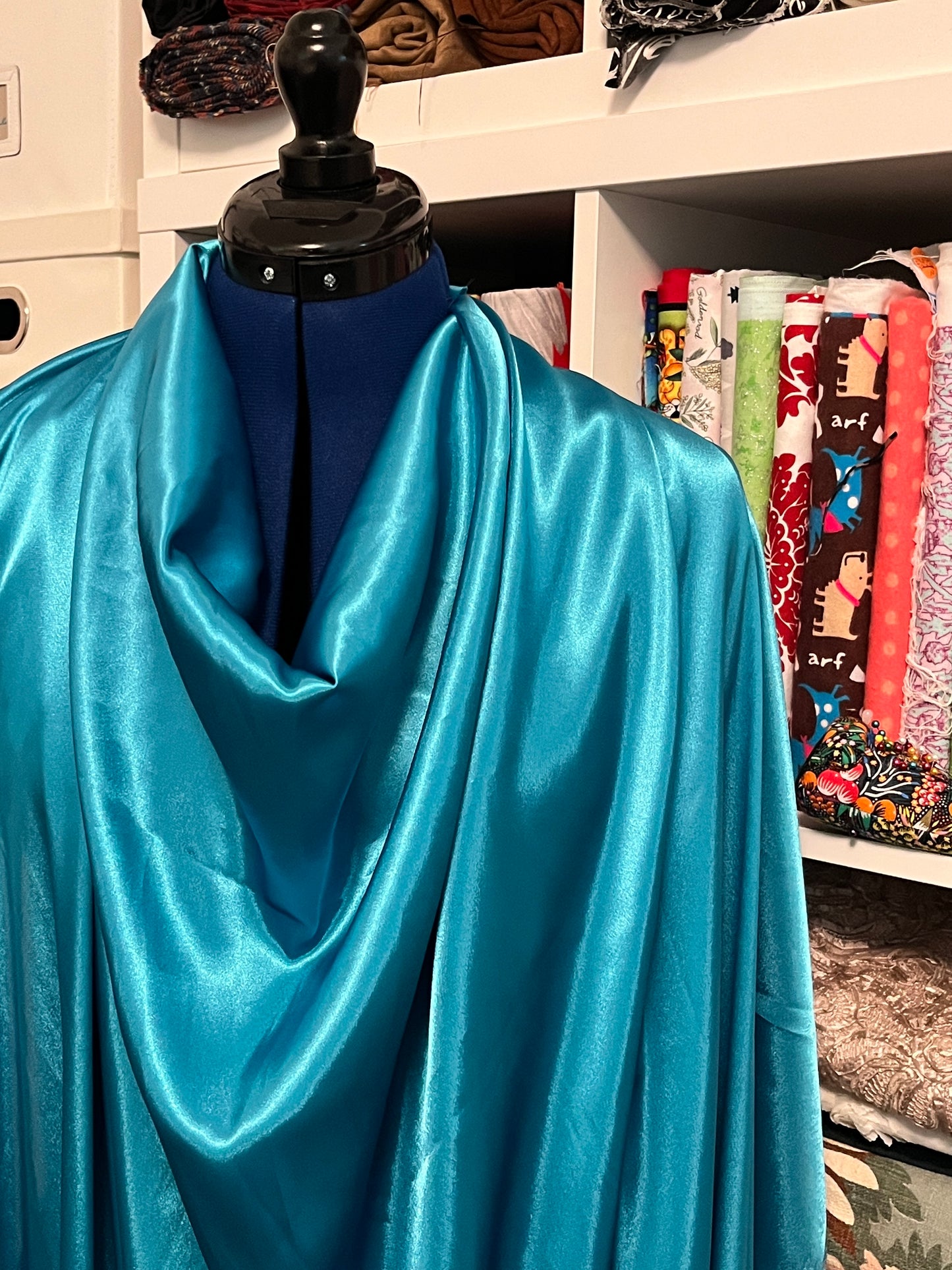 3 Yards Teal Satin Charmeuse, Designer Deadstock