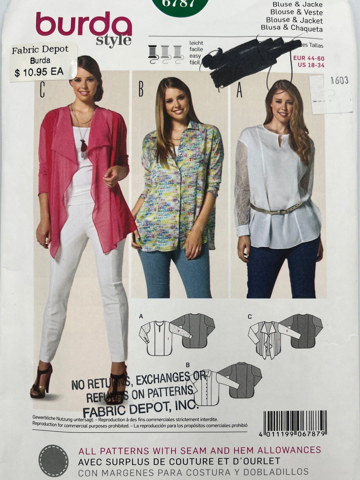Burda Style 6787 Uncut Pattern, Plus