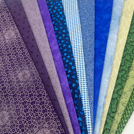 Indigo & Jewel-Tone Fabric Bundle – 14 oz Quilting Cotton, 13 Fat Quarters