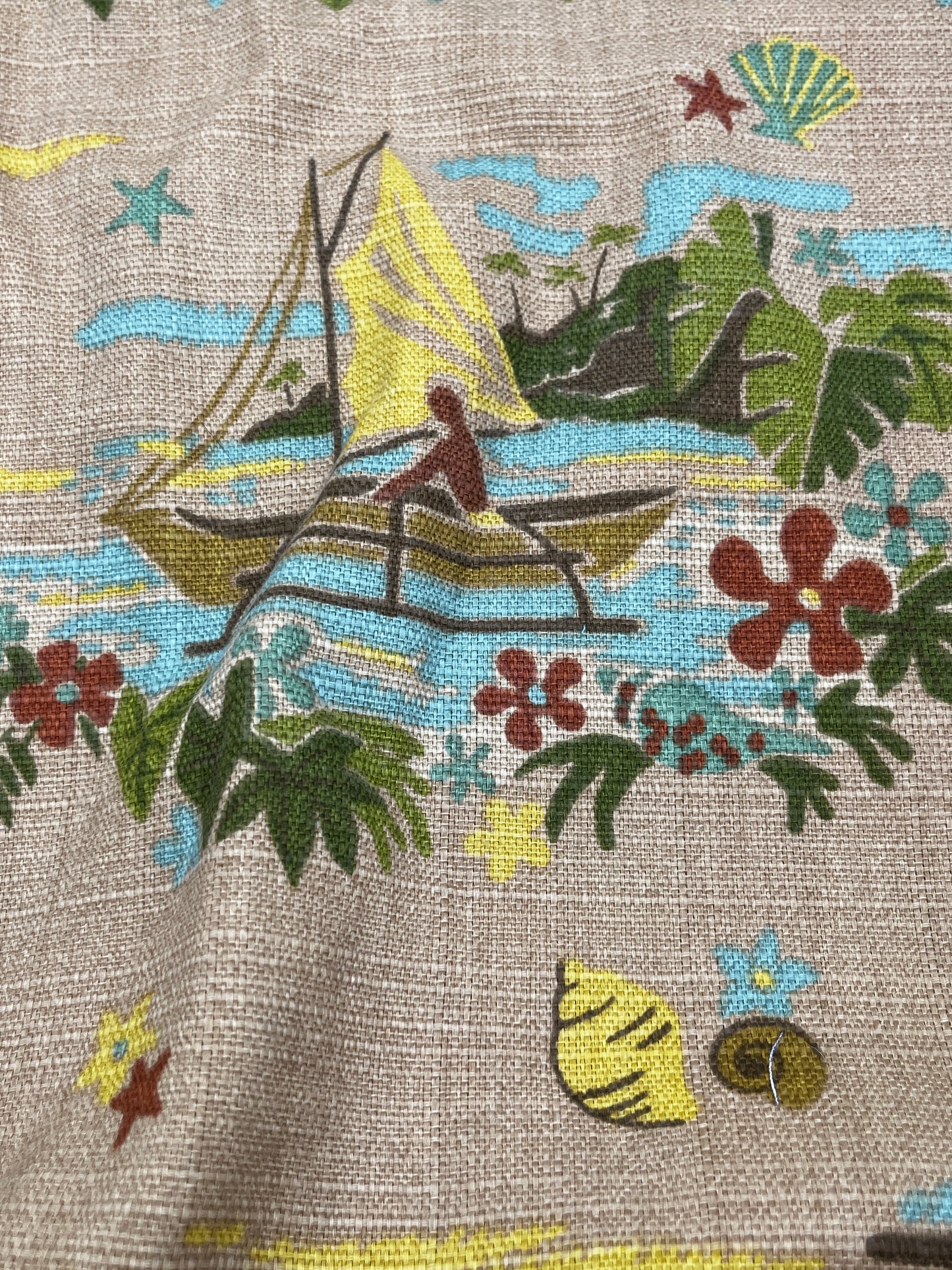 1+ Yard Vintage Screen Print Tommy Bahama TBO Waverunner, Cotton Canvas