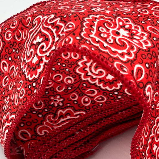 2 Yards Red Bandana Wire Ribbon, 2 1/2” Wide