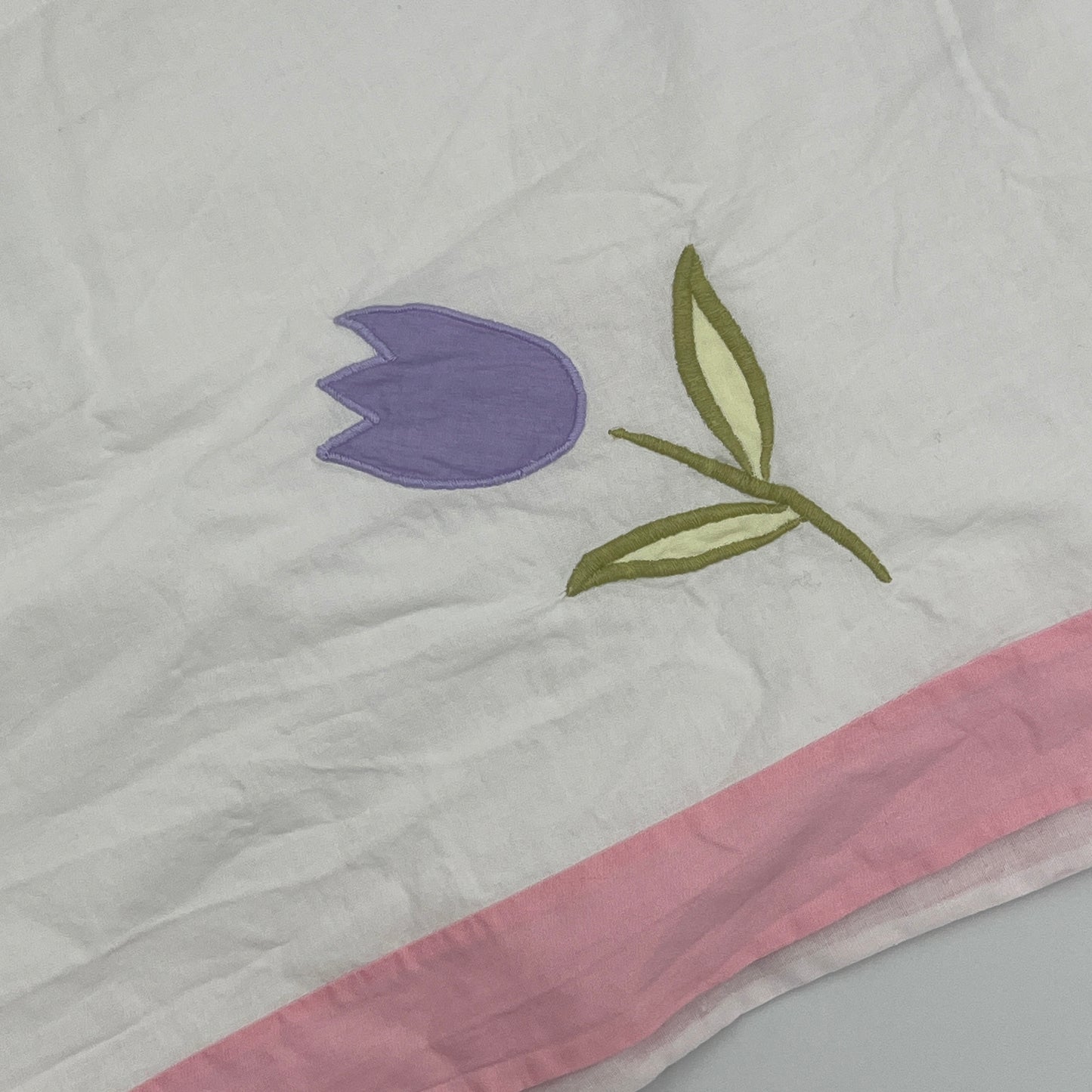 Pink Floral & Butterfly Appliqué Curtain Valance, Cotton, 15” x 80”