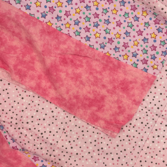Unfinished Flannel Quilt Top (or back) – Bubblegum Pink Mix with Stars & Polka Dots (Approx. 39” x 60”)