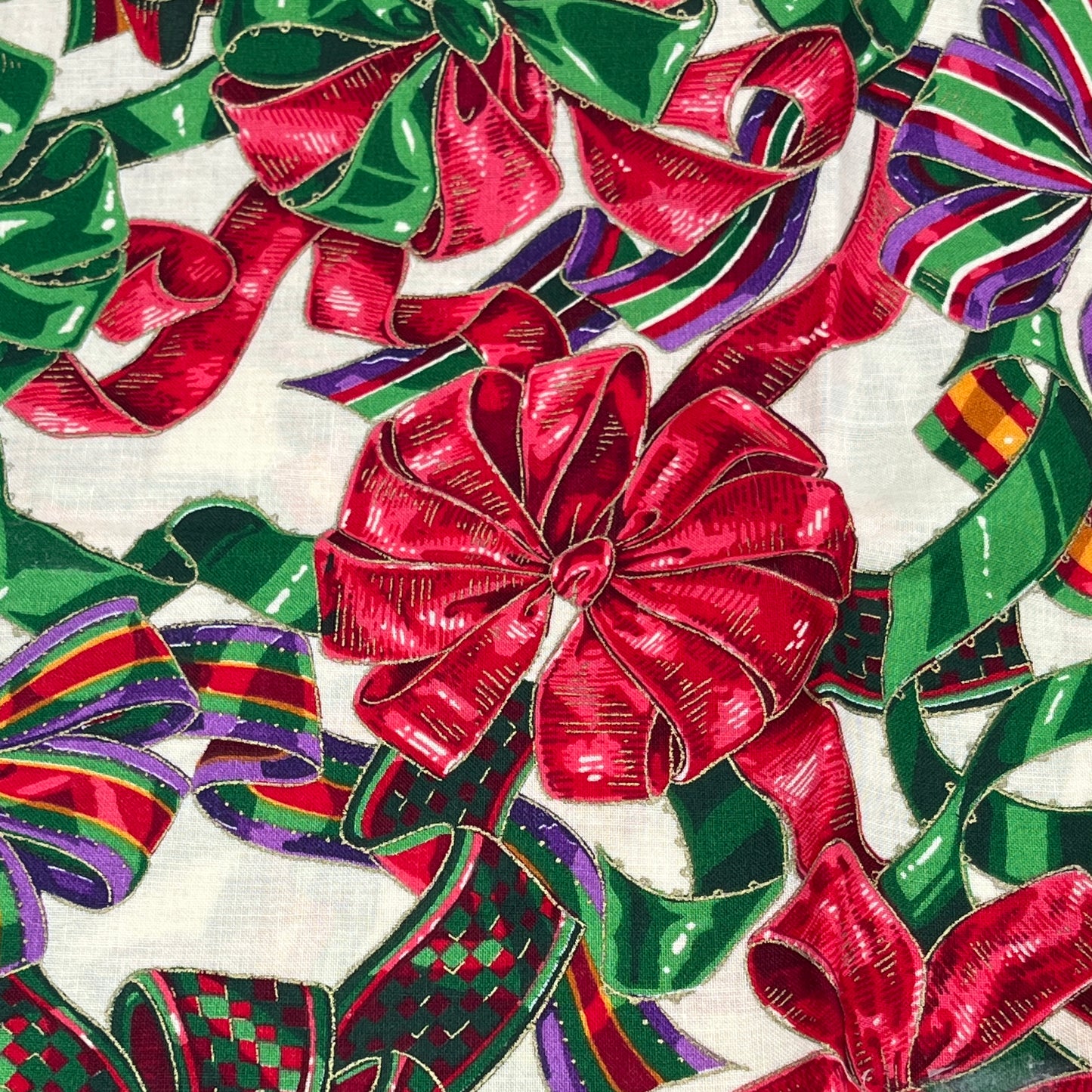 1 1/3 Yard “Holiday Ribbons” by Joan Messmore for Cranston Print Works, V.I.P. Quilting Cotton