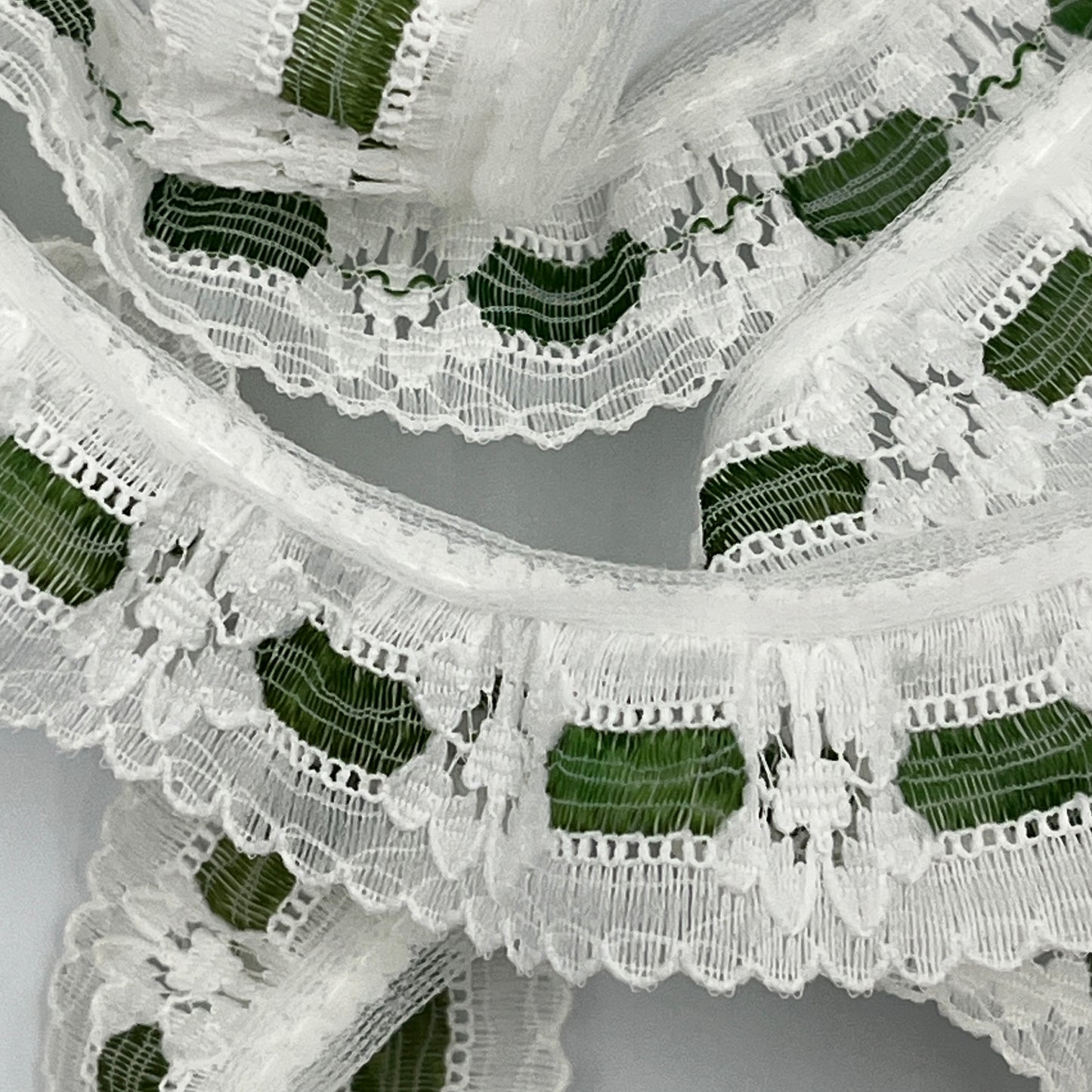 2 Yards 32 Inches White Ruffled Lace Trim with Olive Accent