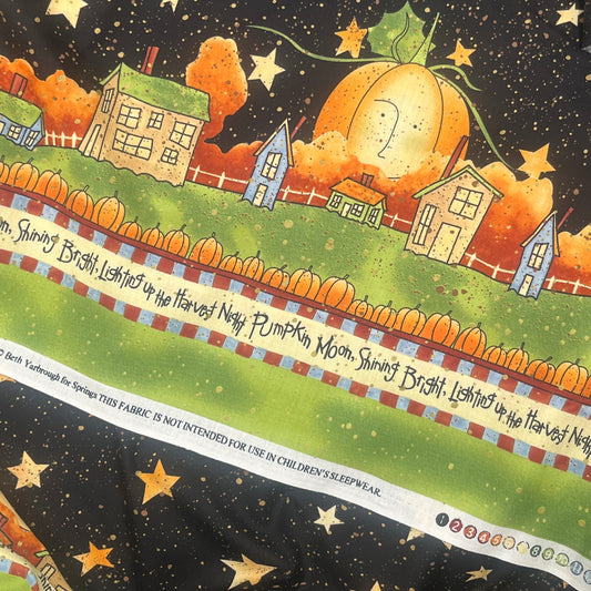 By-the-Yard! Daisy Kingdom Pumpkin Moon Double Border Print, 58" Wide Cotton