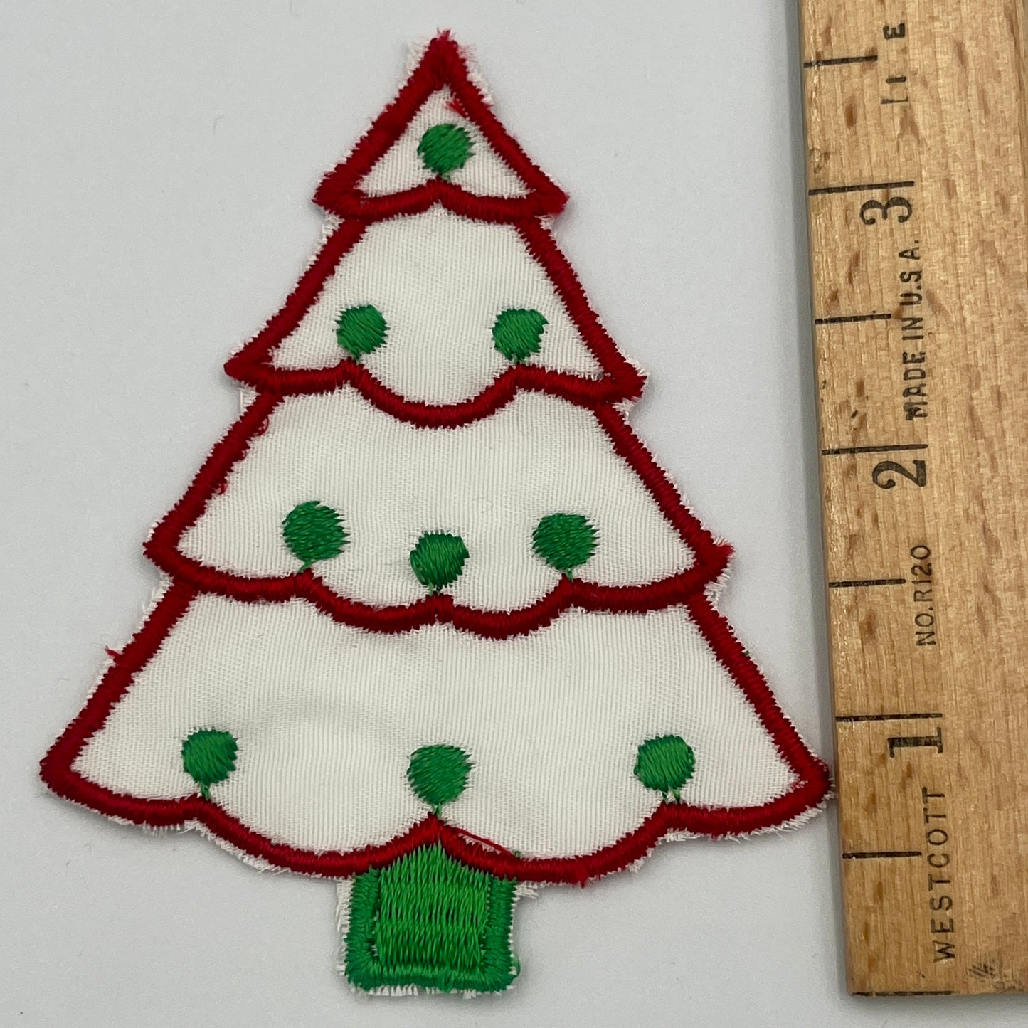 Vintage Christmas Tree Embroidered Patch, Red