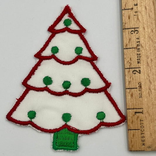 Vintage Christmas Tree Embroidered Patch, Red