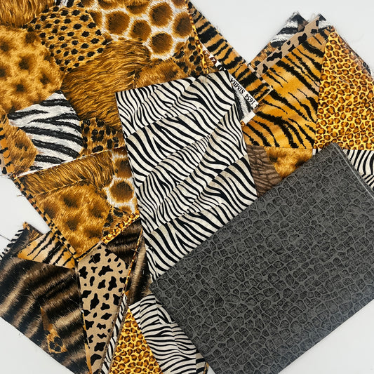 Animal Print Quilt Start Bundle – 11 oz Quilting Cotton Scraps + Pre-Sewn Blocks (Mixed Wild Prints)