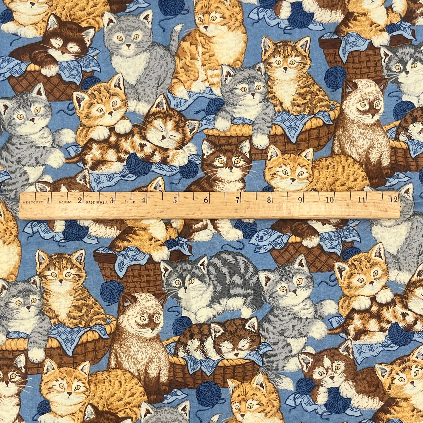 20" x 36" Kittens in Baskets Print, Premium Quilting Cotton