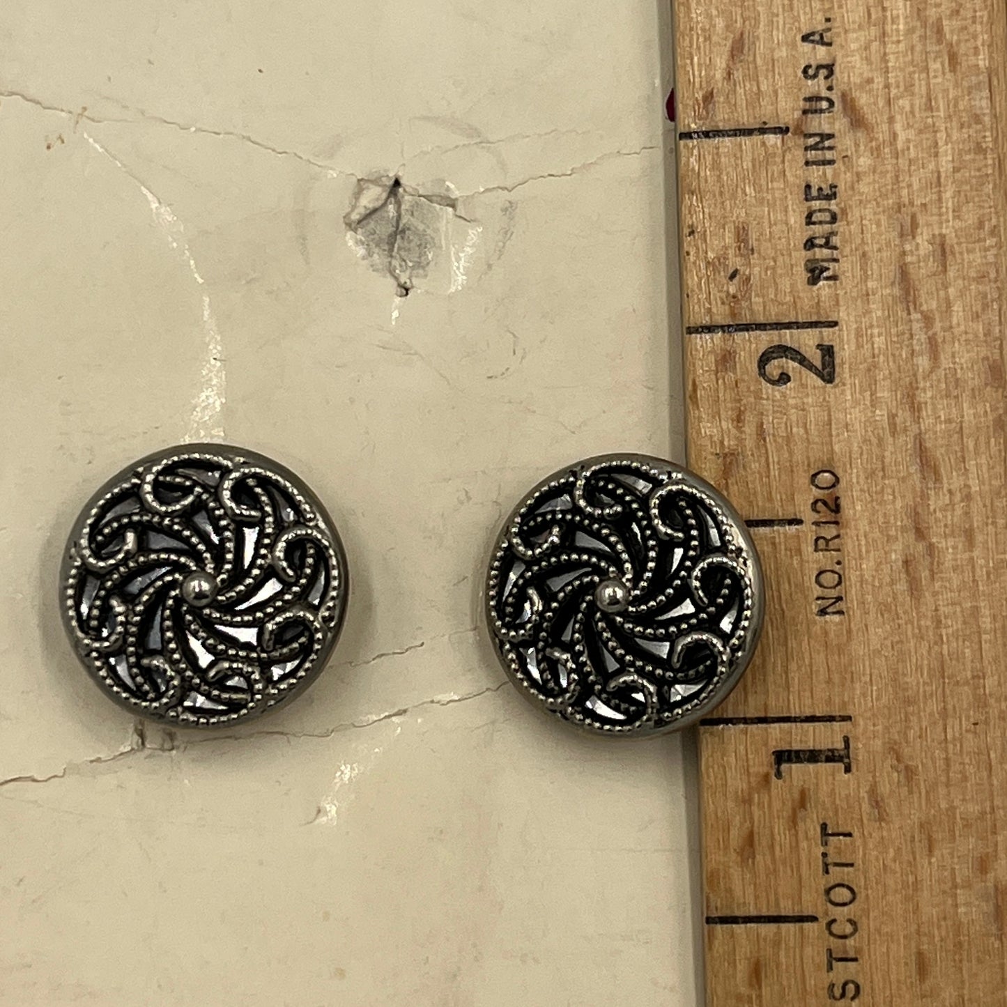 Two, 5/8 Inch Vintage Metal Buttons